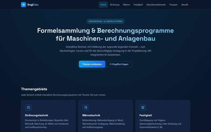 Startseite von EngiCalc